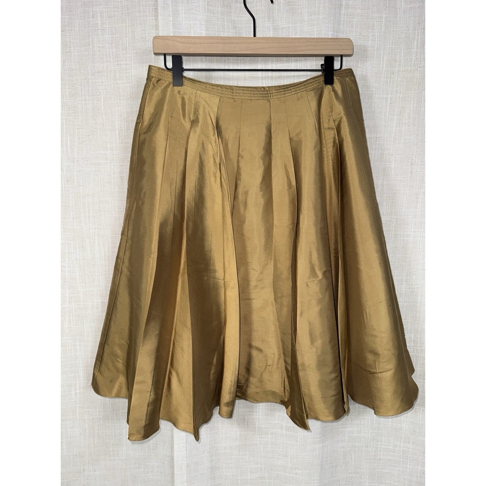 Vintage Ralph Lauren Women's Sz 4 Metallic 100%‎ Silk Gold Holiday Skirt